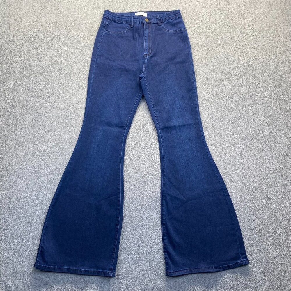 SWANK A POSH Women's Stretch Bell Blue Jeans Size 1X‎ Zipper Flare
